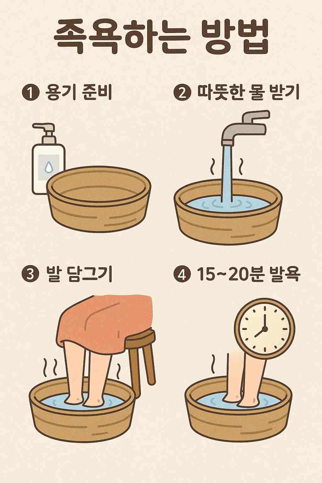 족욕 방법을 이미지로 묘사한 사진입니다.